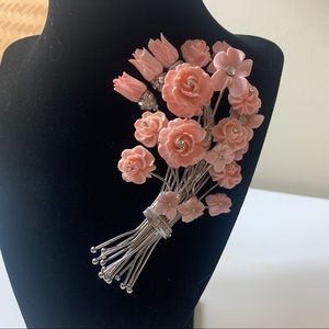 Vintage Italian Carlo Zuni Roses Rhinestone Brooch